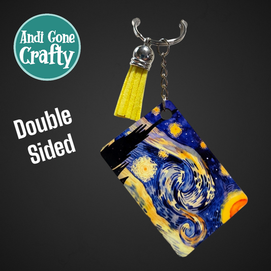 Double Sided Key Chain -1.5 x 2 in Rectangle - Style Starry Night