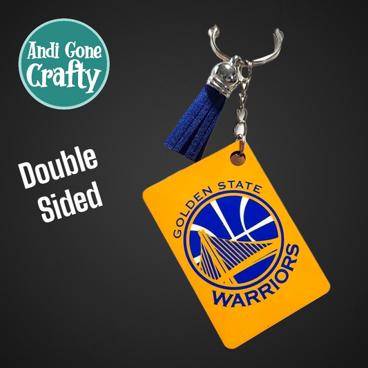 Double Sided Key Chain -1.5 x 2 in Rectangle - Style Golden State Warriors