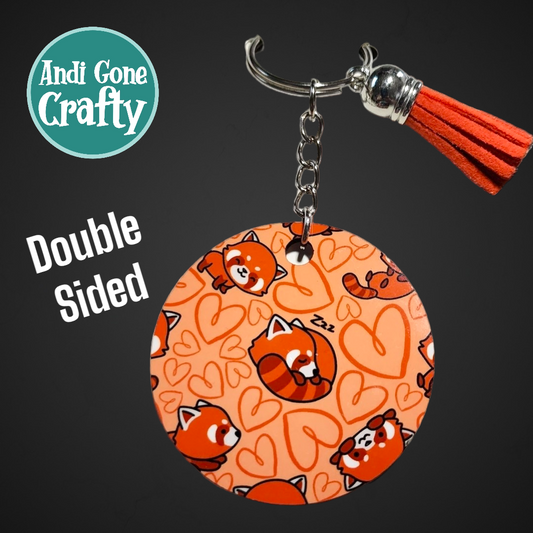 Double Sided Key Chain -2 in Circle - Style Red Panda