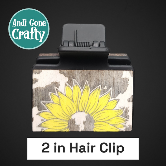 2 in Hair Clip / Claw - Farm - Sunflower Cow Print