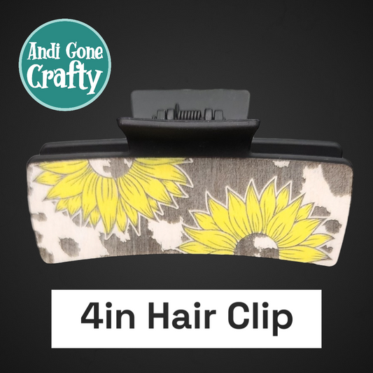 4.2 in Hair Clip / Claw - Farm - Sunflower Cow Print
