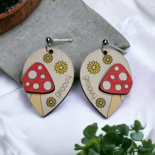 Groovy Mushrooms Nature Dangle Earring Stainless Steel Hooks