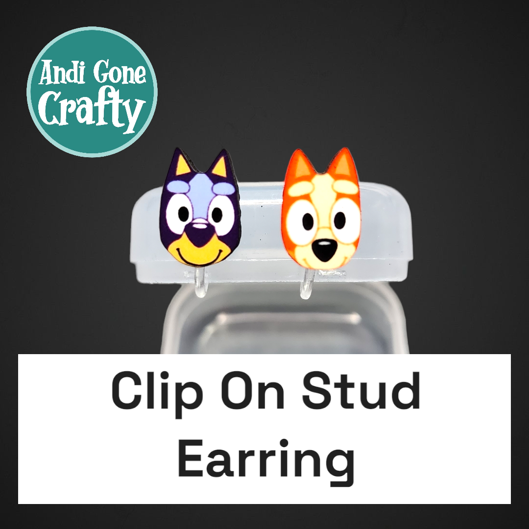 Clip On Earring Blue Dog Heads - Character