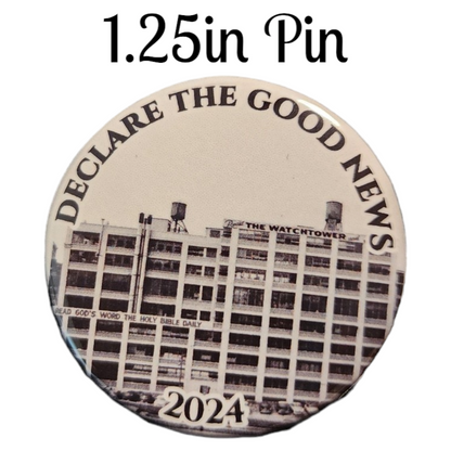 JW - 1.25" Button Pin - 2024 Convention - Declare the Good News - Watchtower Building - C