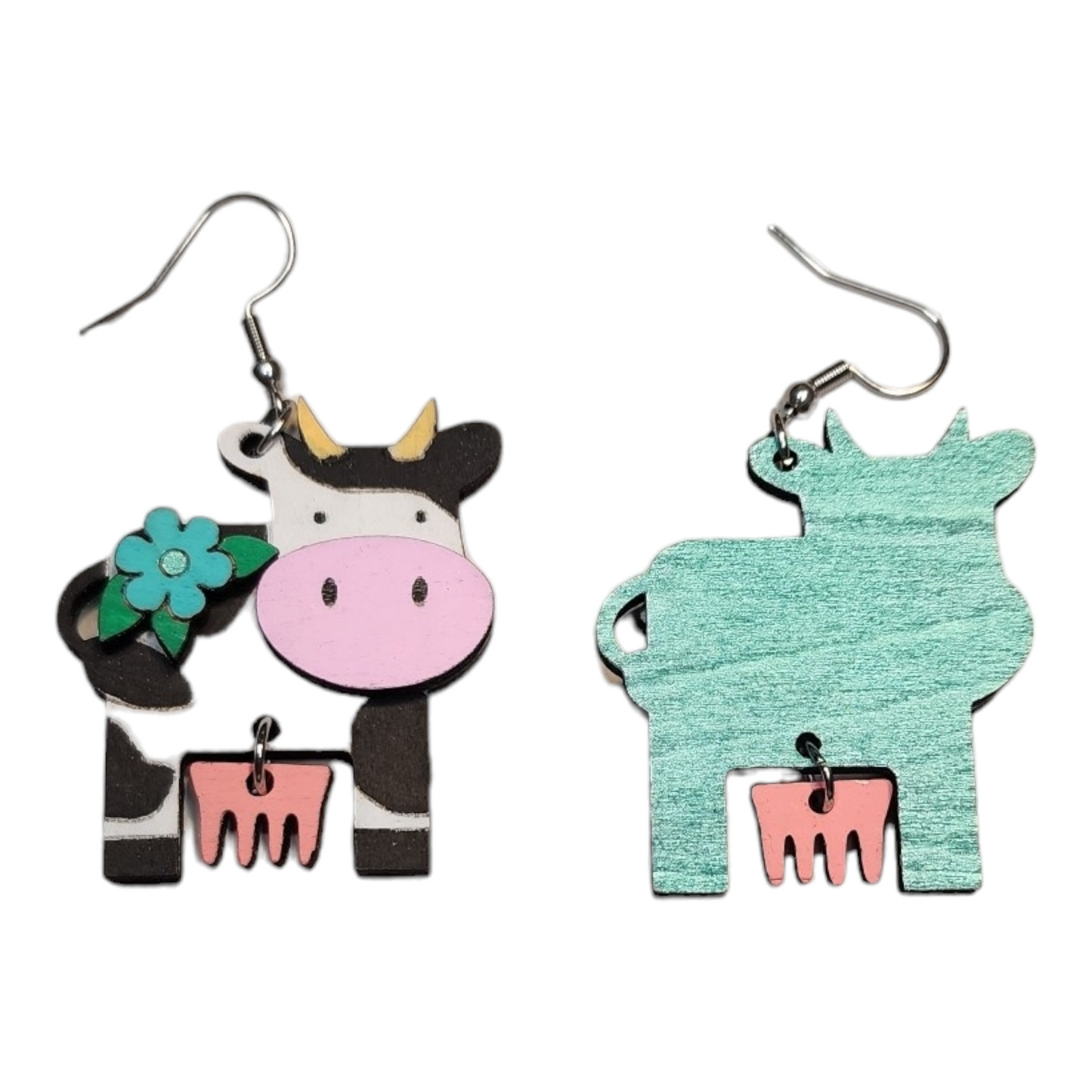 Cow w/Utter Farm Animal Dangle Earring Stainless Steel Hooks (Color Varies)
