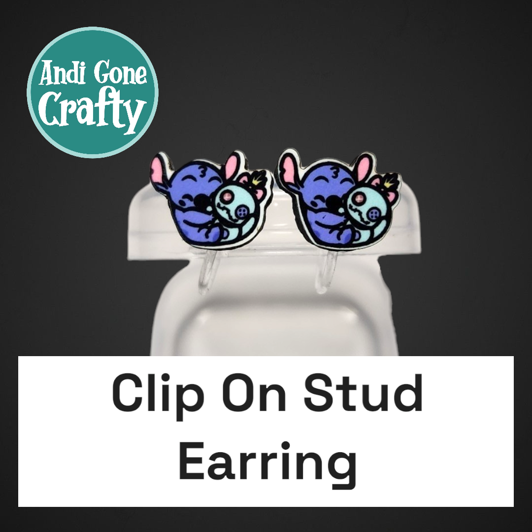 Clip On Earring - Blue Alien Hugging