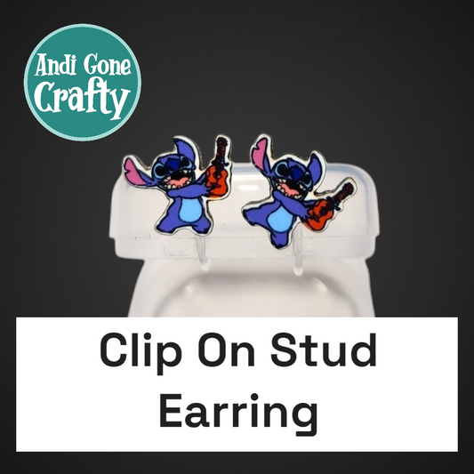 Clip On Earring - Blue Alien Guitar