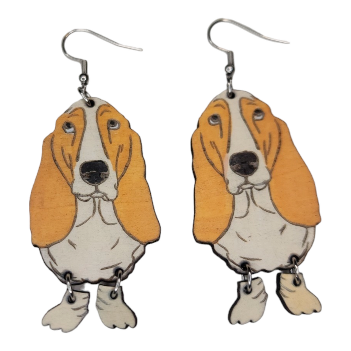 Basset Hound with Jiggly Feet Dangle Earring Stainless Steel Hooks