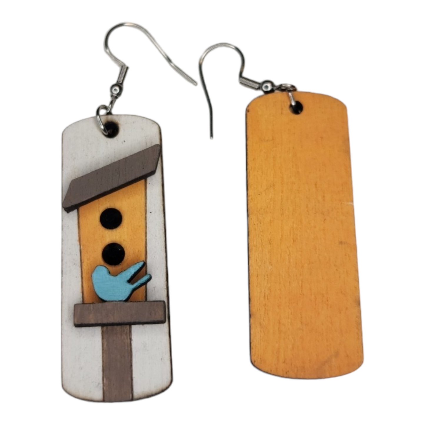 Bird House Rectangle Dangle Earring Stainless Steel Hooks