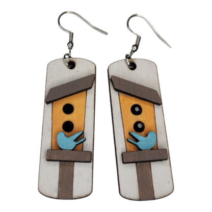 Bird House Rectangle Dangle Earring Stainless Steel Hooks