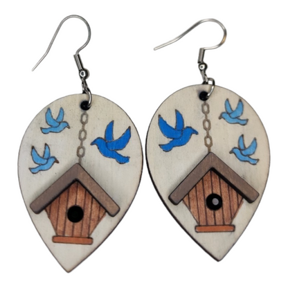 Bird House Tear Drop Dangle Earring Stainless Steel Hooks