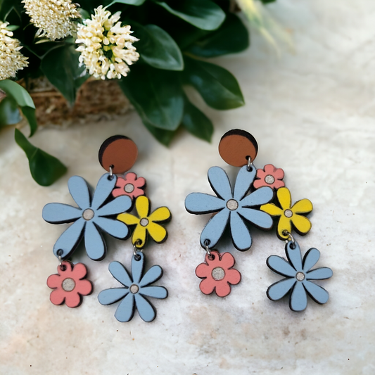 Retro Flower Jiggly Dangle Earring Stainless Steel Hooks