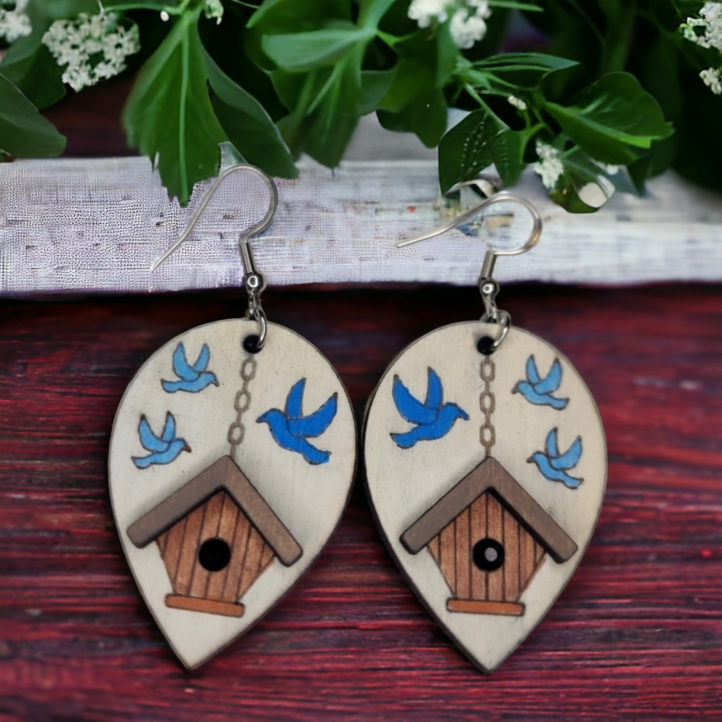 Bird House Tear Drop Dangle Earring Stainless Steel Hooks