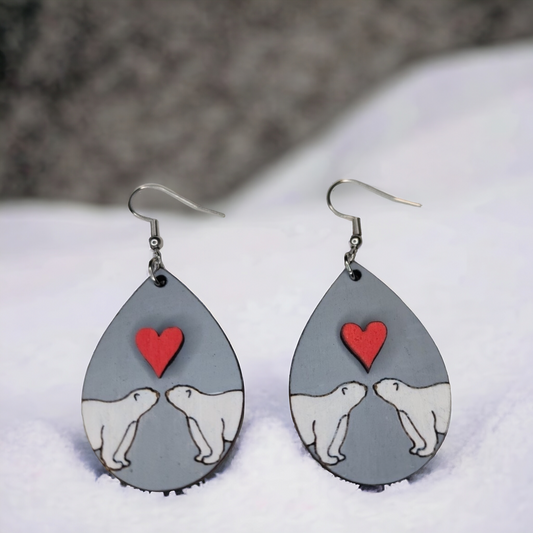 Polar Bear Love Dangle Earring Stainless Steel Hooks