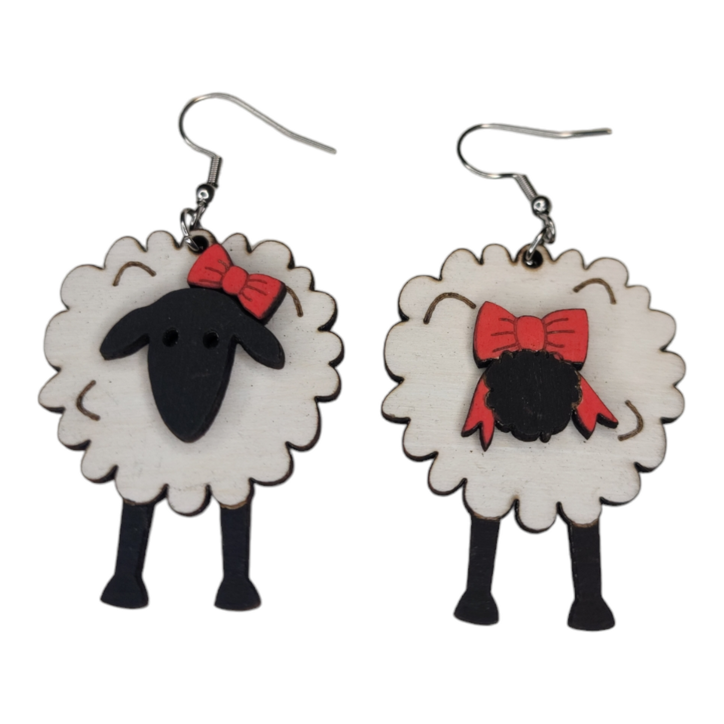 Sheep with Bow Dangle Earring Stainless Steel Hooks