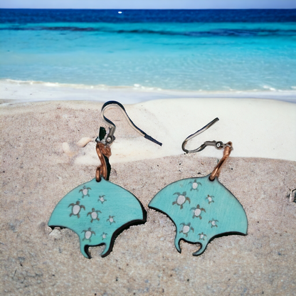 Sting Ray with Copper Wire Tail Dangle Earring Stainless Steel Hooks