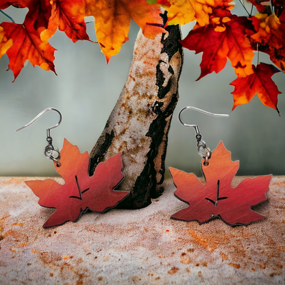 Fall Leaf Dangle Earring Stainless Steel Hooks