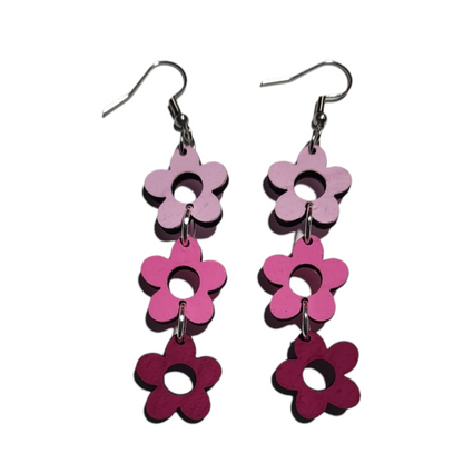 Gradient 3 Tier Flower Dangle Earring Stainless Steel Hooks