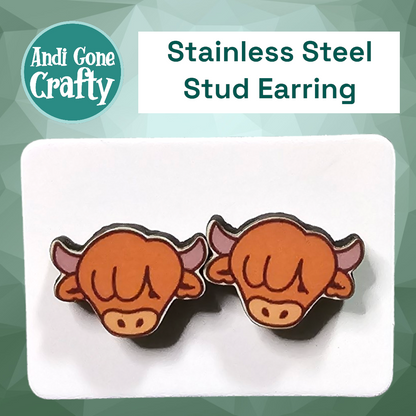 Highland Cow Head - Stainless Steel Stud Earring