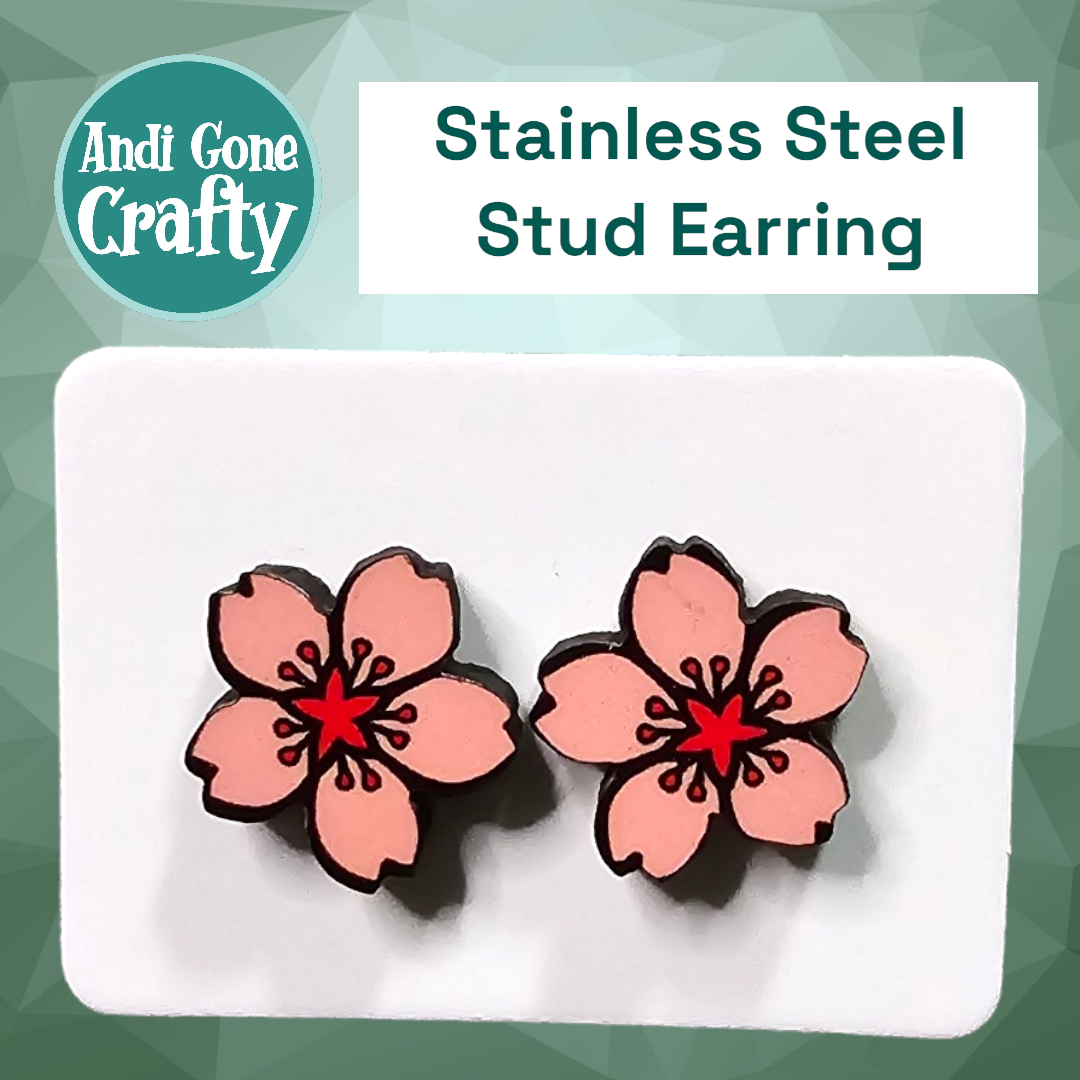 Pink Flower - Stainless Steel Stud Earring