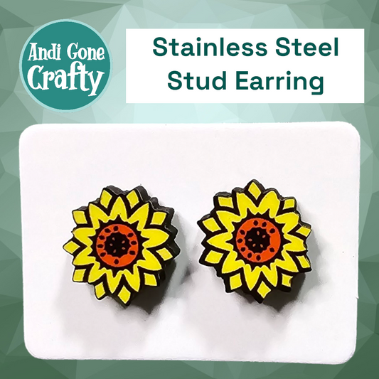 Sunflower Flower - Stainless Steel Stud Earring