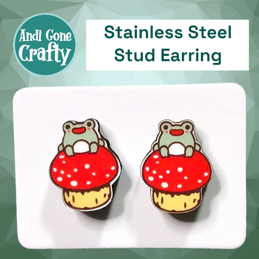 Frog Mushroom - Stainless Steel Stud Earring