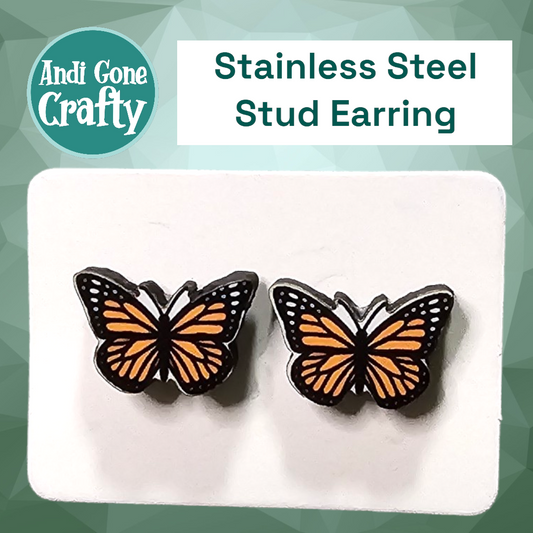 Monarch Butterfly - Stainless Steel Stud Earring