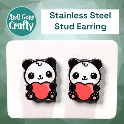 Panda Heart - Stainless Steel Stud Earring