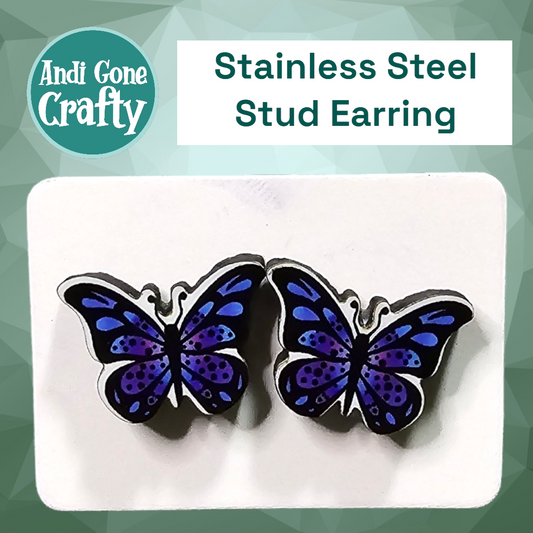 Blue Butterfly - Stainless Steel Stud Earring