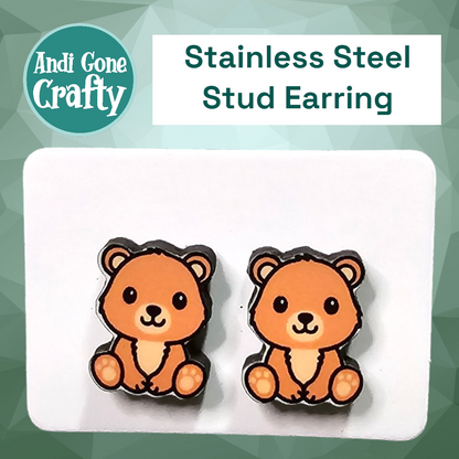 Bear - Stainless Steel Stud Earring