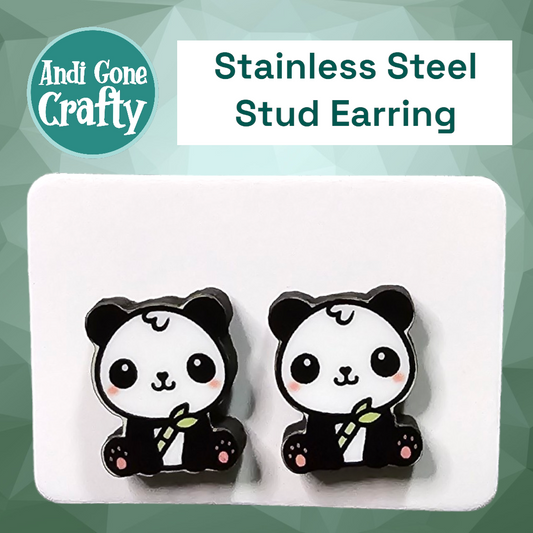 Panda w/Bamboo - Stainless Steel Stud Earring