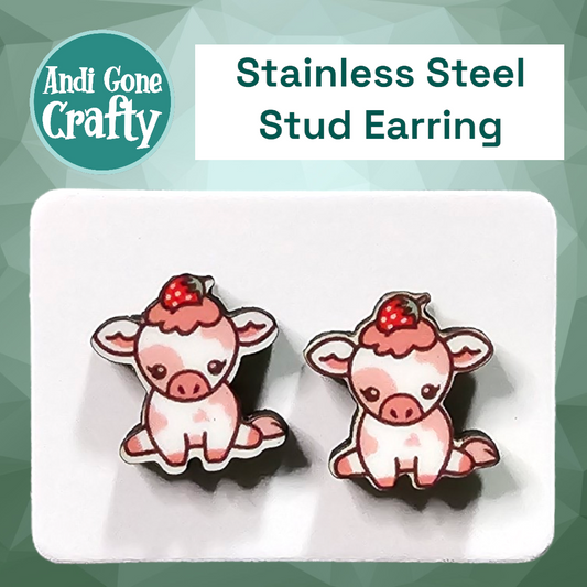 Strawberry Cow - Stainless Steel Stud Earring