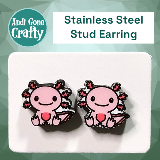 Axolotl - Pink Fish - Stainless Steel Stud Earring