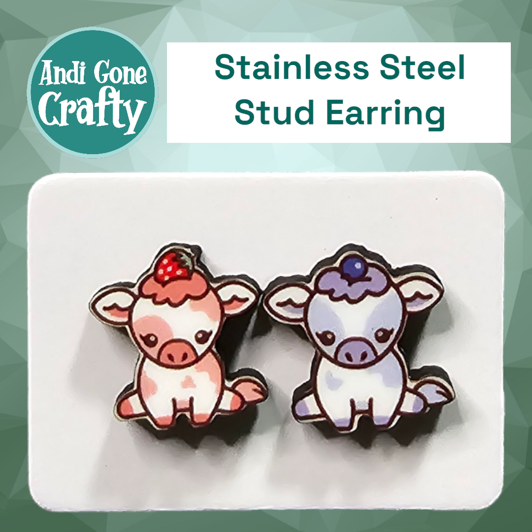 Strawberry / Blueberry Cow - Stainless Steel Stud Earring