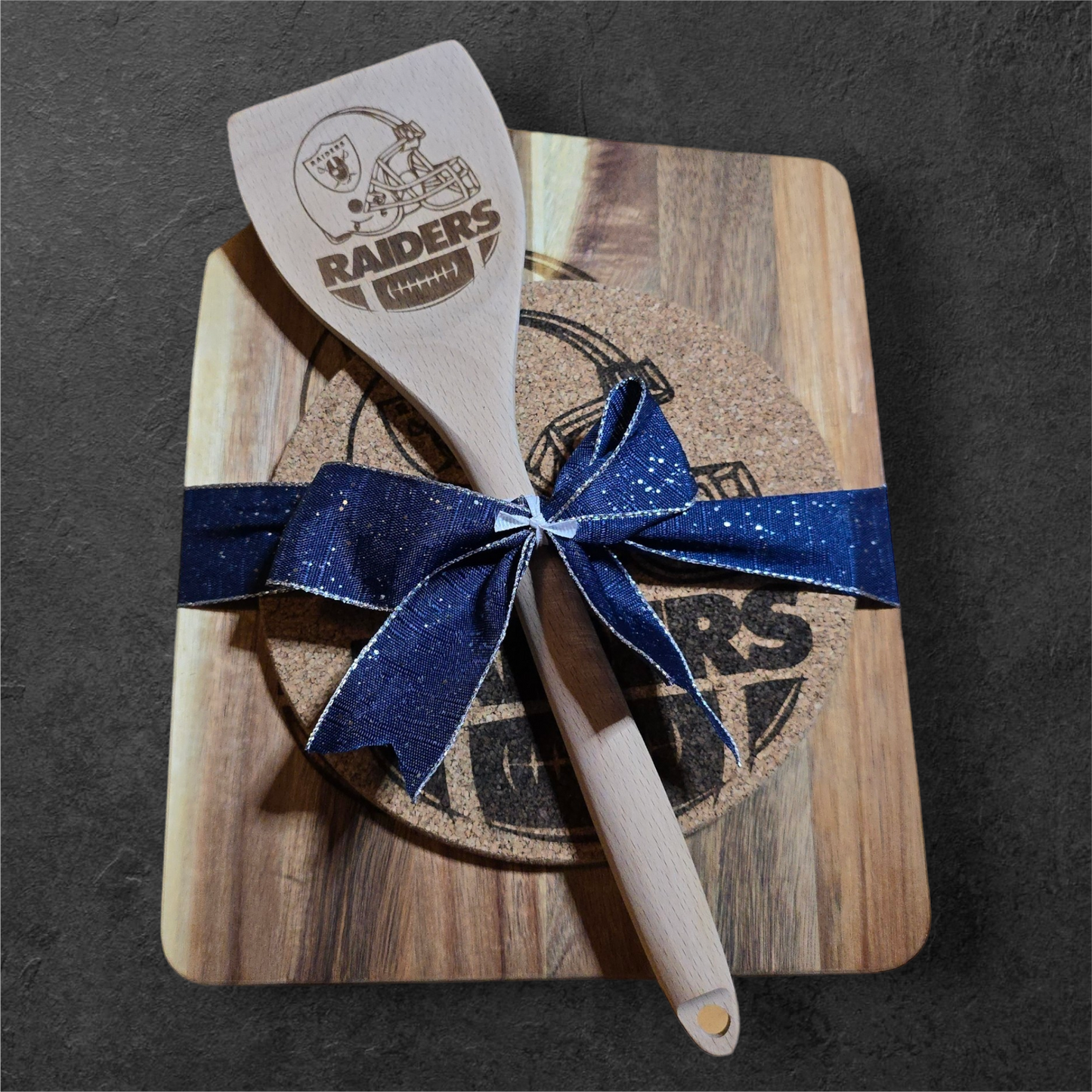 Raiders Football Match Set [Cutting Board, Trivet, & Spoon]