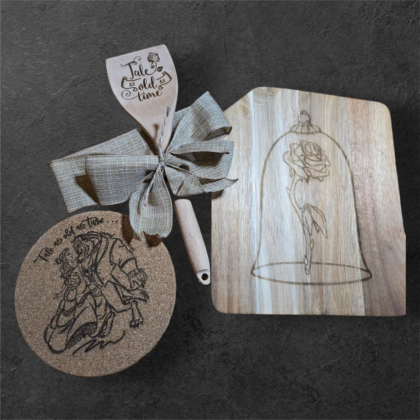 Tale as Old as Time Matching Set [Cutting Board, Trivet, & Spoon]