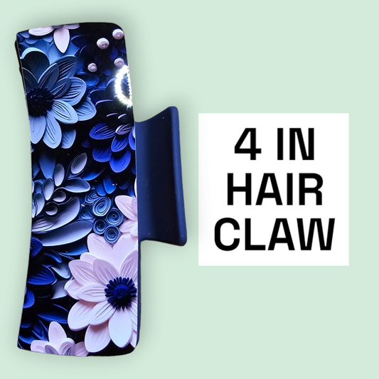 Blue Flowers - 4in Hair Claw / Clip