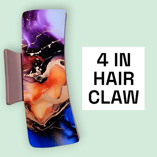 Marbled [Purple, Orange, Blue] - 4in Hair Claw / Clip