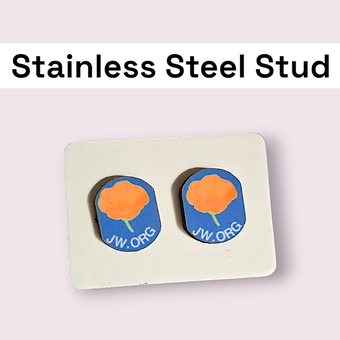 JW - JW.ORG Poppy Earrings - Stainless Steel Studs (Single Poppy - Blue Background)