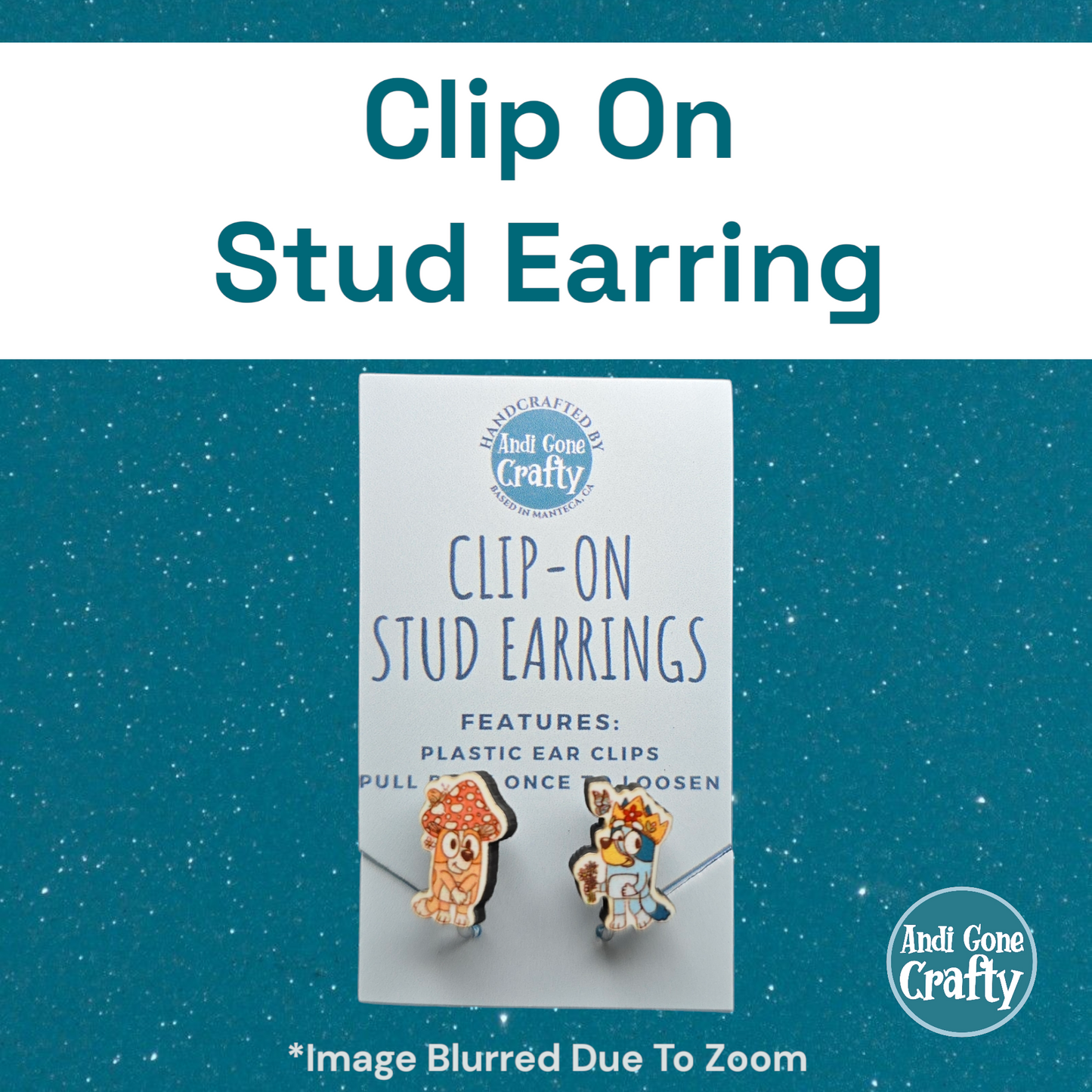 Clip On Earring Blue Dog Mushroom - Character