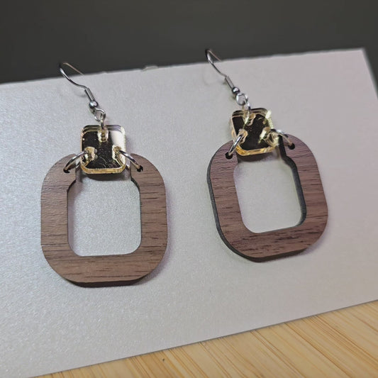 Hoop [Gold Mirror Acrylic / Walnut Wood] Earrings