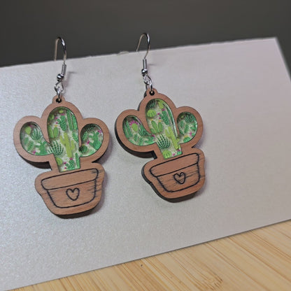 Wood Cactus [Cactus Acrylic Inlay] Earrings