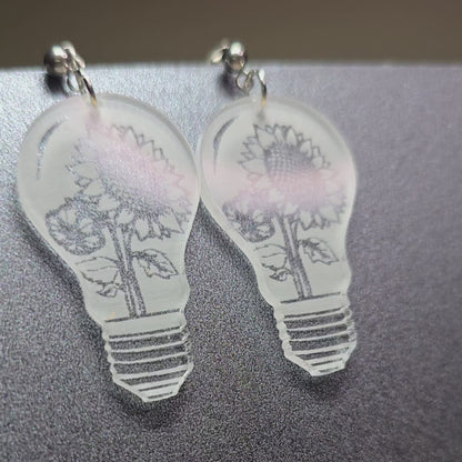 Sunflower Light Bulb - Clear Frosted Acrylic Earrings