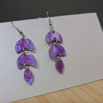 3 Tiered Leaf - Purple Pearl Acrylic Earrings