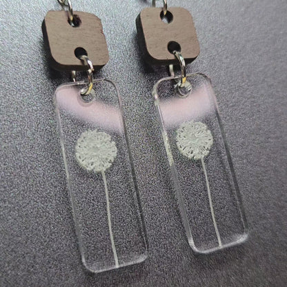 Daffodil - Half Wood / Clear Frosted Acrylic Earrings