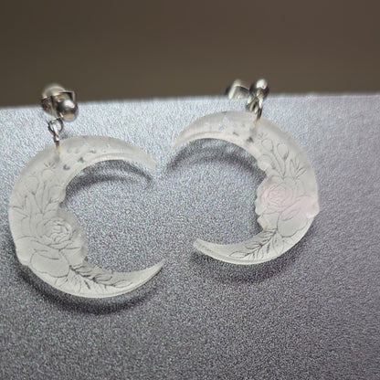 Moon - Clear Frosted Acrylic Earrings