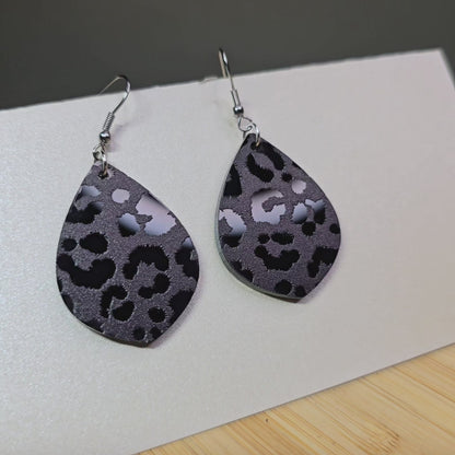 Black Cheetah Mirror Acrylic Teardrop Earrings