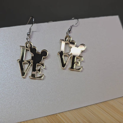 MM Love Gold Mirror Acrylic Earrings