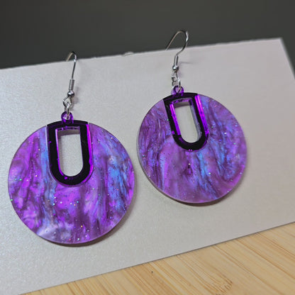 Boho Hoop [Half Purple Pearl Acrylic  / Purple Mirror Acrylic Inlay] Earrings