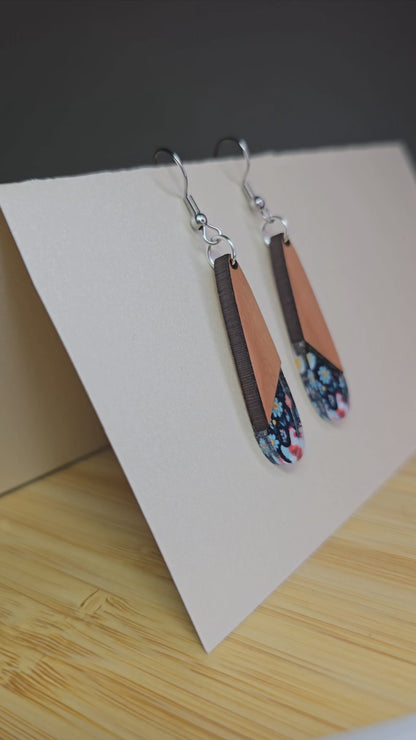 Half Wood Teardrop [Chicken Acrylic Inlay] Earrings